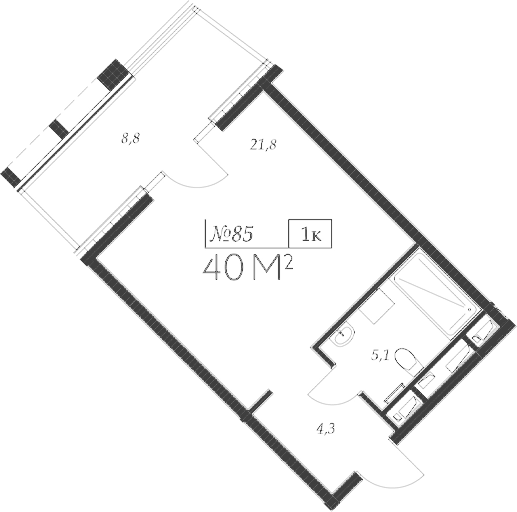 Планировка Студия 40 м²