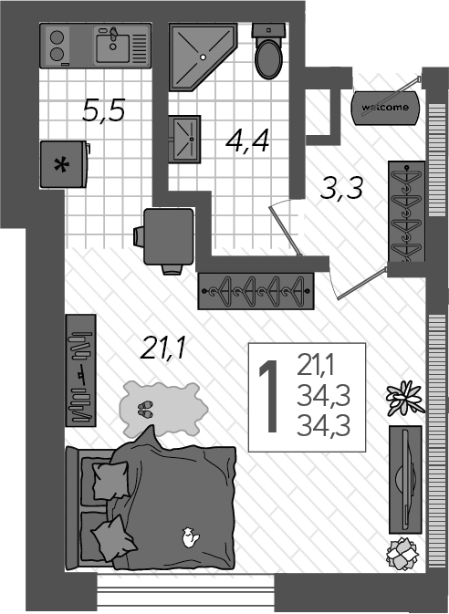 Планировка Студия 36,8 м²