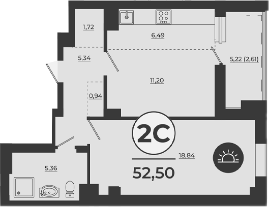 Планировка 2-комнатная 52,16 м²
