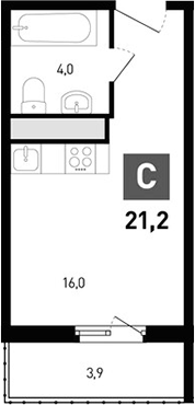 Планировка Студия 21,2 м²