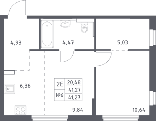 Планировка 2-комнатная 41,27 м²