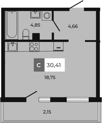 Планировка Студия 30,41 м²