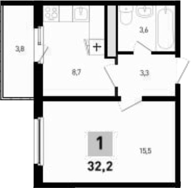Планировка 1-комнатная 32,2 м²