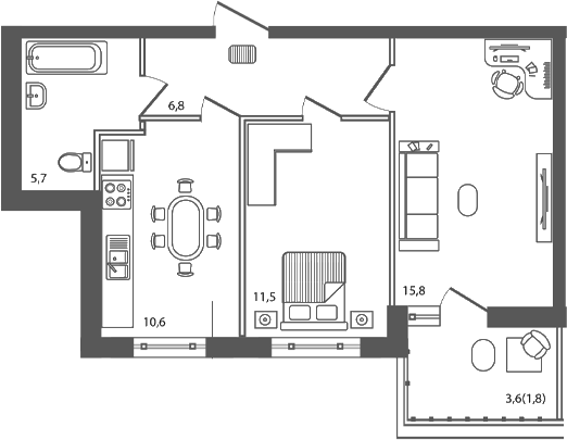 Планировка: 2-комн. квартира 52,2 м²