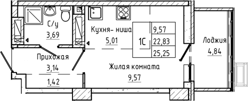 Планировка Студия 25,25 м²