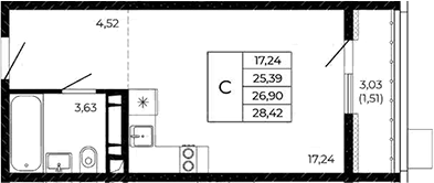 Планировка Студия 28,42 м²