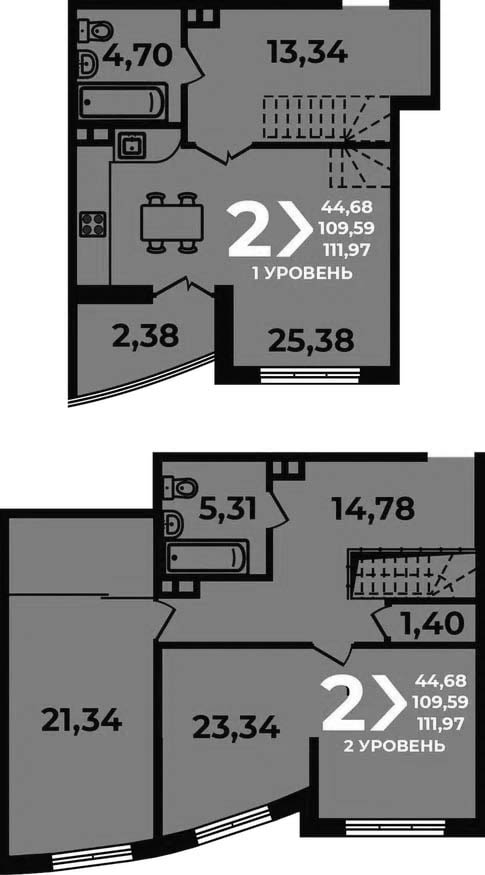 Планировка 3-комнатная 111,97 м²