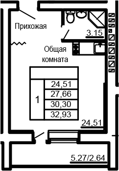 Планировка Студия 32,93 м²