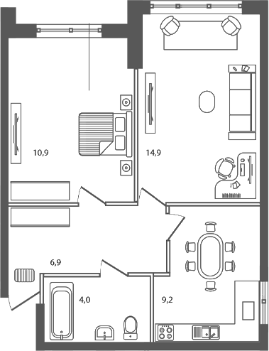 Планировка: 2-комн. квартира 45,9 м²