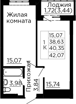 Планировка 2-комнатная 40,35 м²