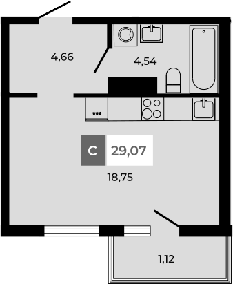 Планировка Студия 29,07 м²