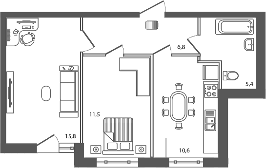 Планировка 2-комнатная 50,1 м²