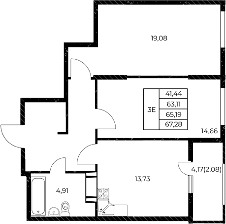 Планировка 2-комнатная 67,28 м²