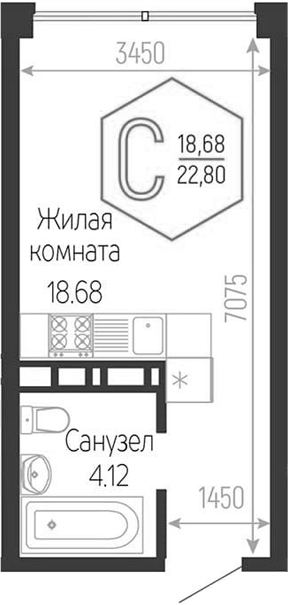 Планировка Студия 22,8 м²