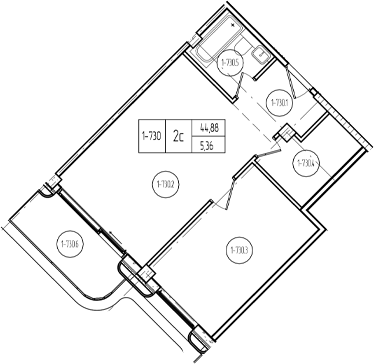 Планировка 2-комнатная 50,25 м²