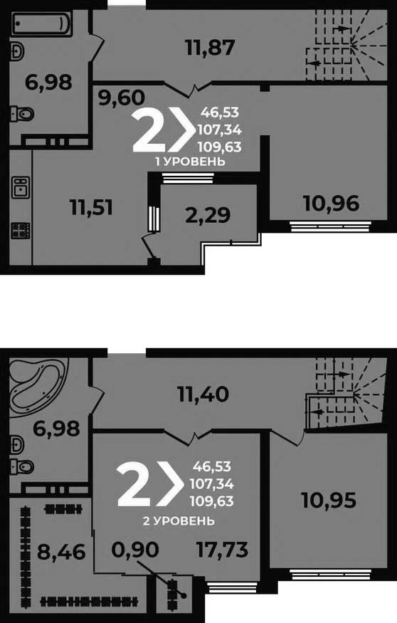 Планировка 3-комнатная 109,63 м²