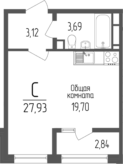 Планировка Студия 27,93 м²