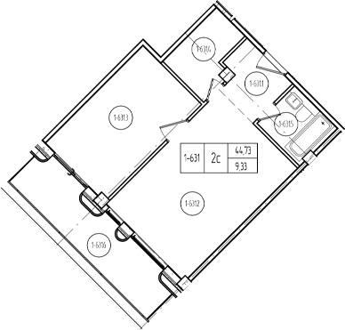 Планировка 2-комнатная 54,07 м²