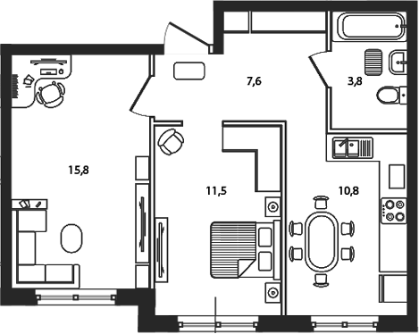Планировка: 2-комн. квартира 49,5 м²