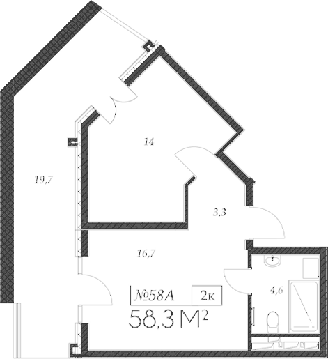 Планировка 2-комнатная 58,3 м²