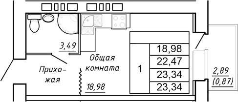 Планировка Студия 23,34 м²