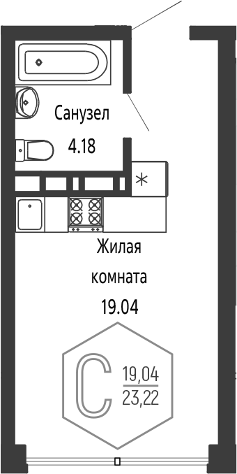 Планировка Студия 23,22 м²