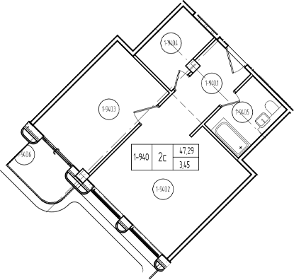 Планировка 2-комнатная 48,32 м²