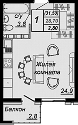 Планировка Студия 30,2 м²