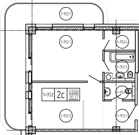 Планировка 1-комнатная 70,3 м²