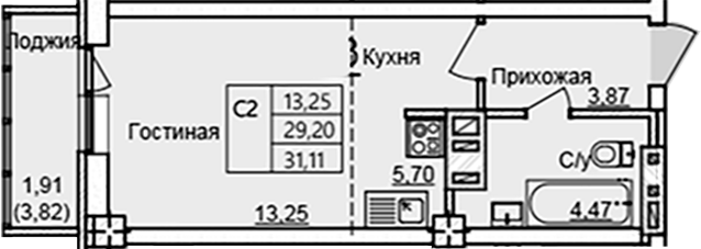 Планировка Студия 29,2 м²