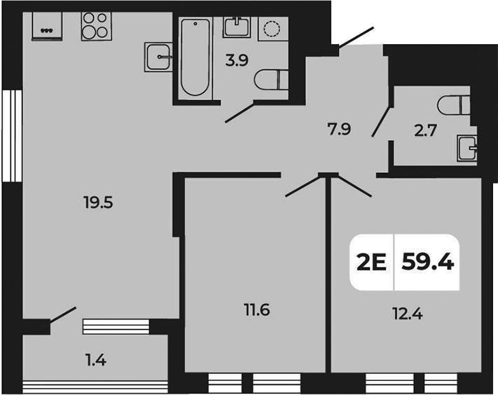 Планировка 3-комнатная 59,4 м²