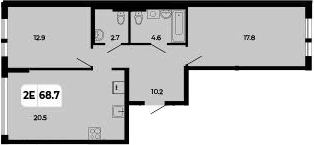 Планировка 3-комнатная 68,7 м²