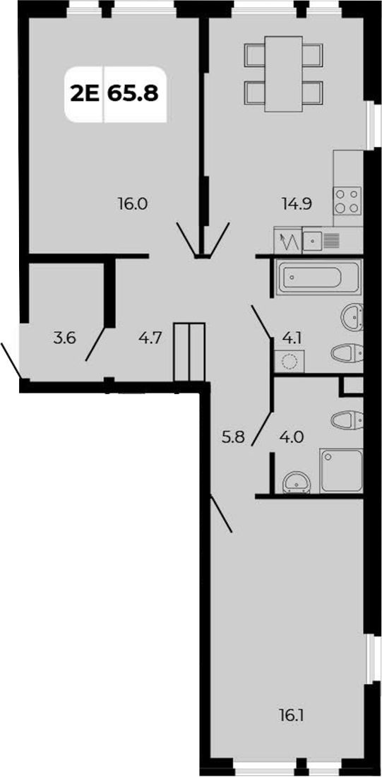 Планировка 3-комнатная 65,8 м²