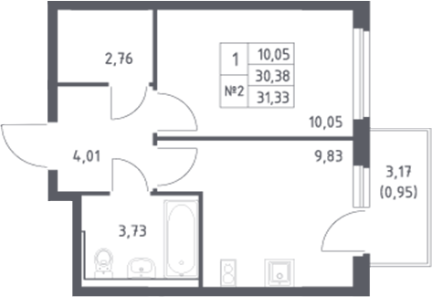 Планировка 1-комнатная 31,33 м²