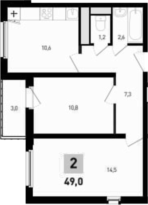 Планировка 2-комнатная 49 м²
