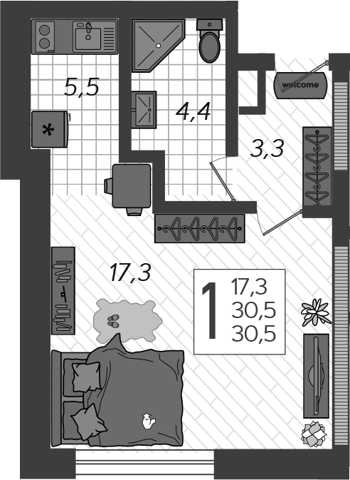 Планировка Студия 37,2 м²