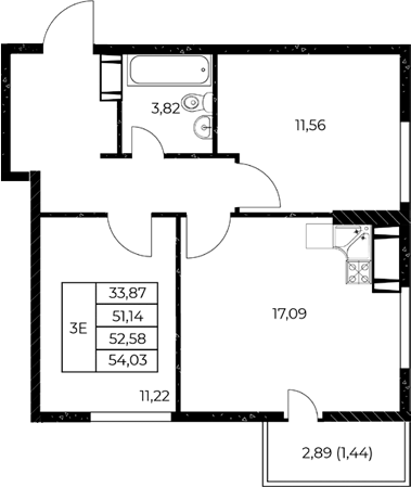 Планировка 2-комнатная 55,48 м²