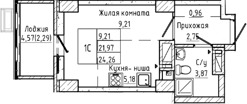 Планировка Студия 24,26 м²