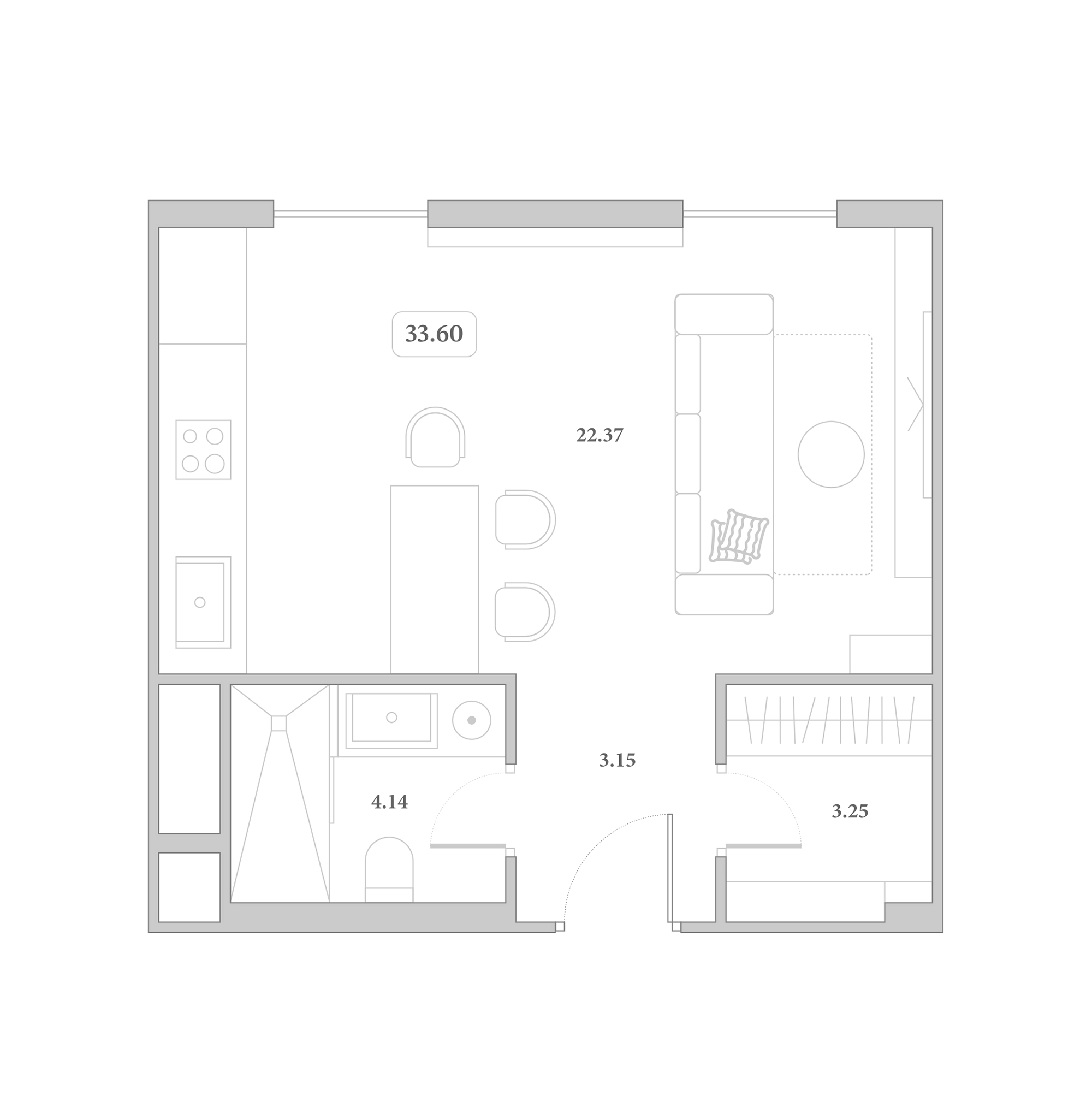 Планировка Студия 33,6 м²
