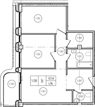 Планировка 3-комнатная 67,84 м²