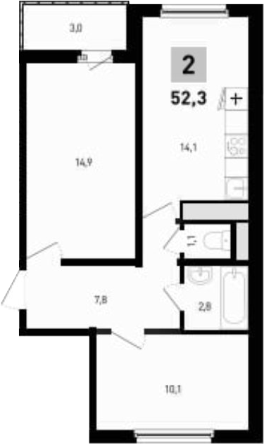 Планировка 2-комнатная 52,3 м²