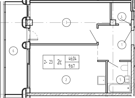 Планировка 2-комнатная 56,02 м²