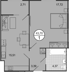 Планировка: 2-комн. квартира 43,7 м²