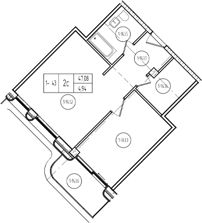 Планировка 2-комнатная 51,78 м²