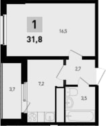 Планировка 1-комнатная 31,8 м²