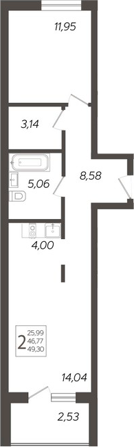 Планировка 2-комнатная 49,3 м²