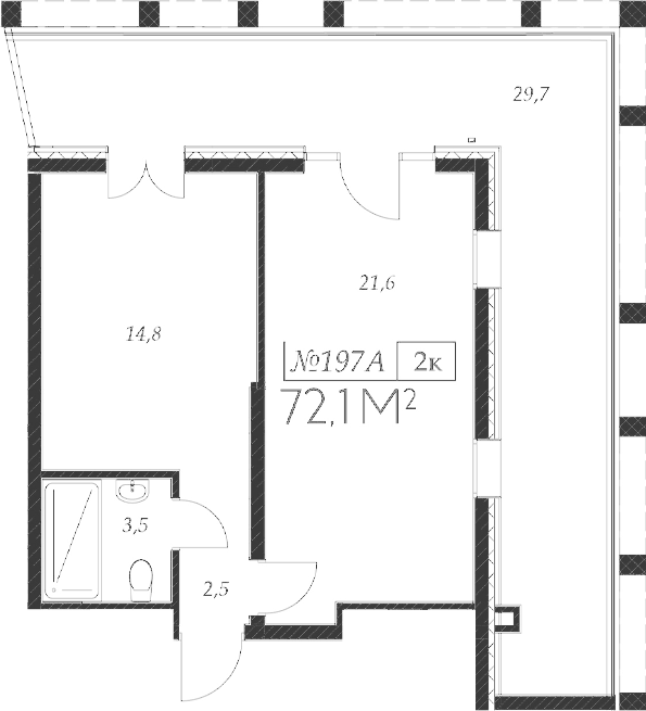Планировка 2-комнатная 72,1 м²