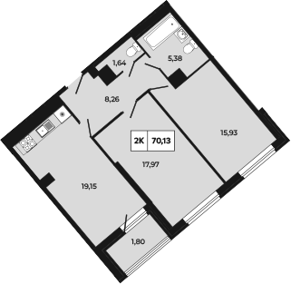 Планировка 2-комнатная 70,13 м²