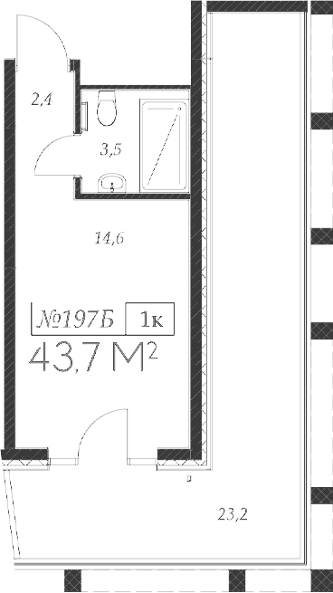 Планировка Студия 43,7 м²