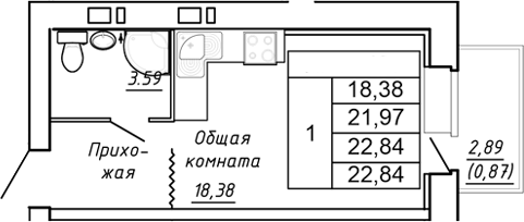 Планировка Студия 22,84 м²